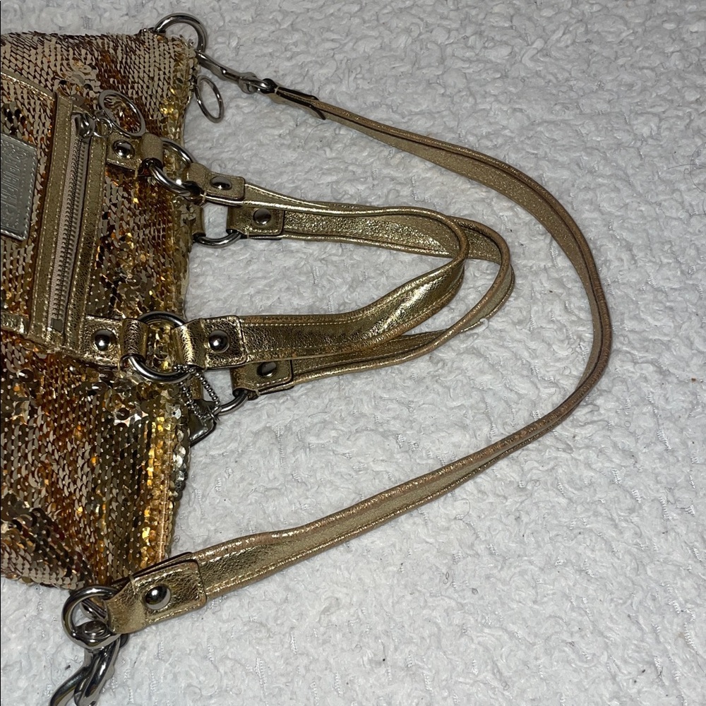 Coach Limited Edition Gold Sequin Poppy Spotlight Shoulder Bag & Wristlet Set - Picture 9 of 17